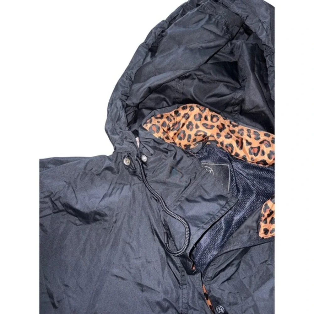Lauren James Womens XXL Black Leopard Print Accent‎ Anorak Windbreaker Jacket